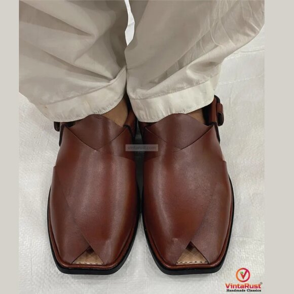 Other - Men’s Brown Leather Peshawari Sandals: Comfortable Casual Footwear